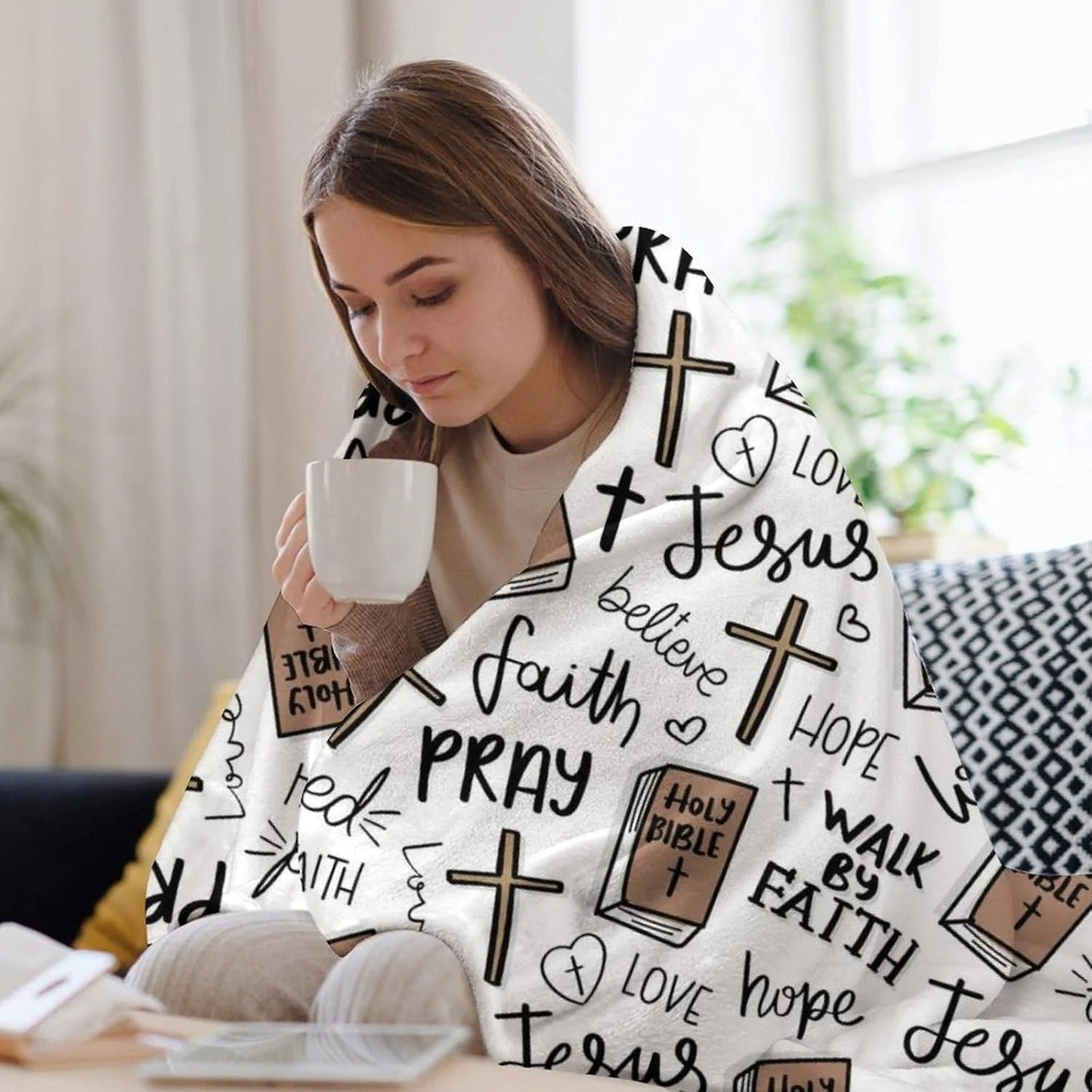 Christian Cross Throw Blanket – Soft Faith-Inspired Fleece for Home