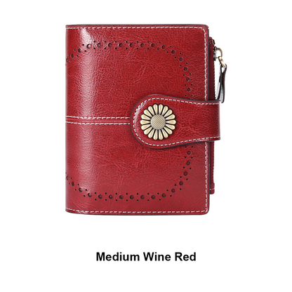 Small Women’s Leather Bifold Wallet with RFID & Zipper Coin Pocket