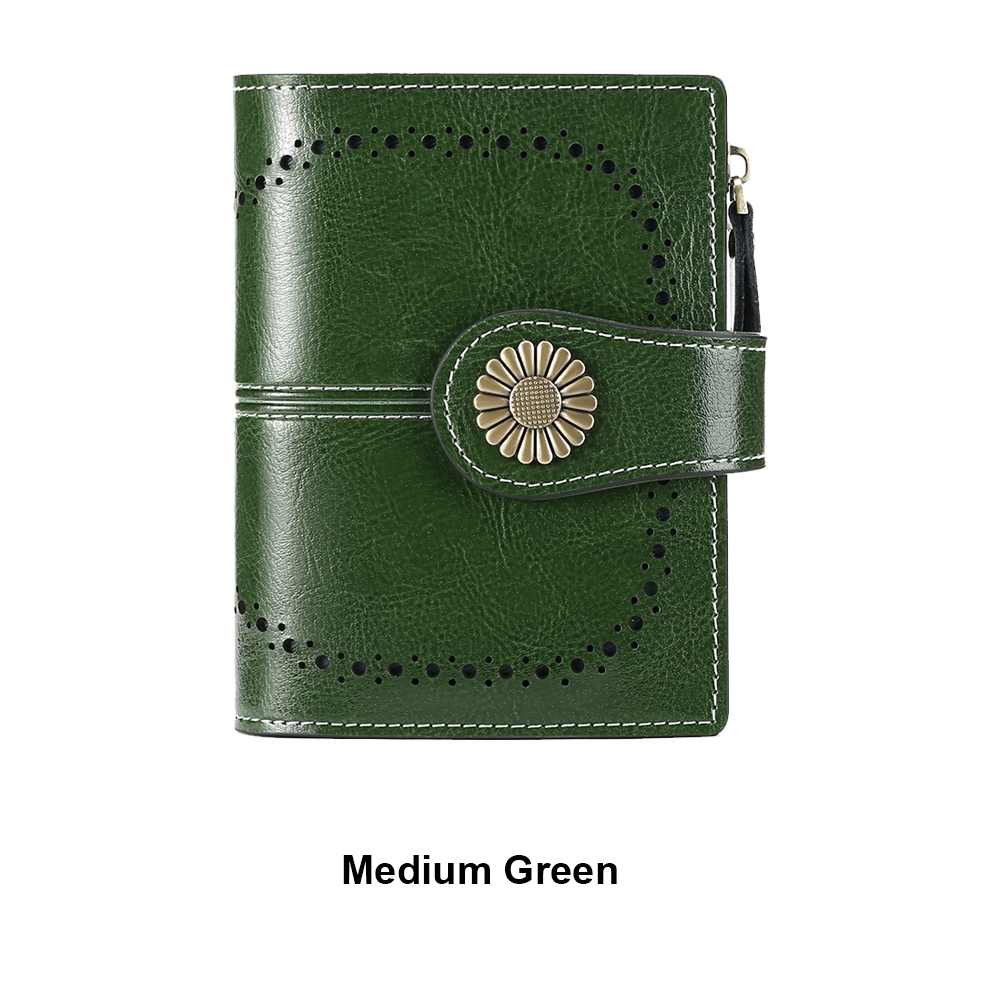 Small Women’s Leather Bifold Wallet with RFID & Zipper Coin Pocket