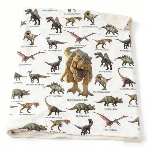 3D Dinosaur Fleece Blanket – Plush Sherpa Reversible Throw for Kids & Adults