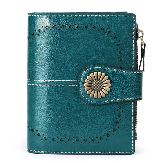 Small Women’s Leather Bifold Wallet with RFID & Zipper Coin Pocket