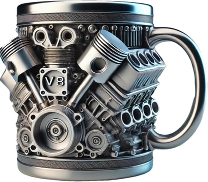 V6/V8 3D Engine Stainless Steel Mug — Rev Up Your Morning